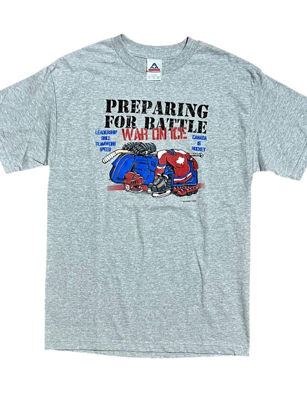 Canada Hockey Preparing For Battle Gray Graphic T-Shirt, Men's Medium